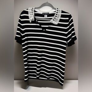 Karl Lagerfeld Paris Striped Lace Collar Knit Top – Women’s Medium